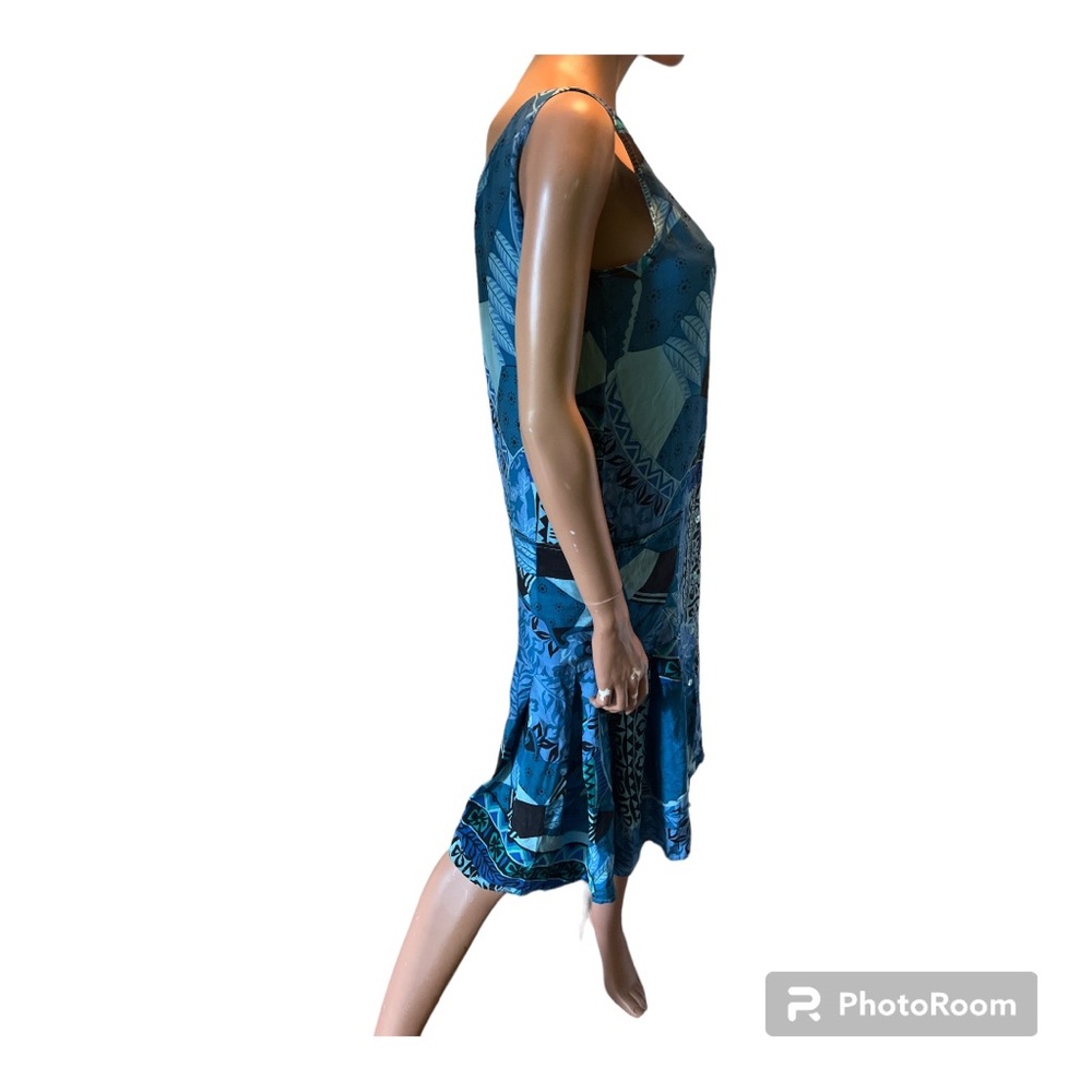 Jan Pedersen size 6 blue silk dress sleeveless button front New Without Tags - Picture 3 of 13